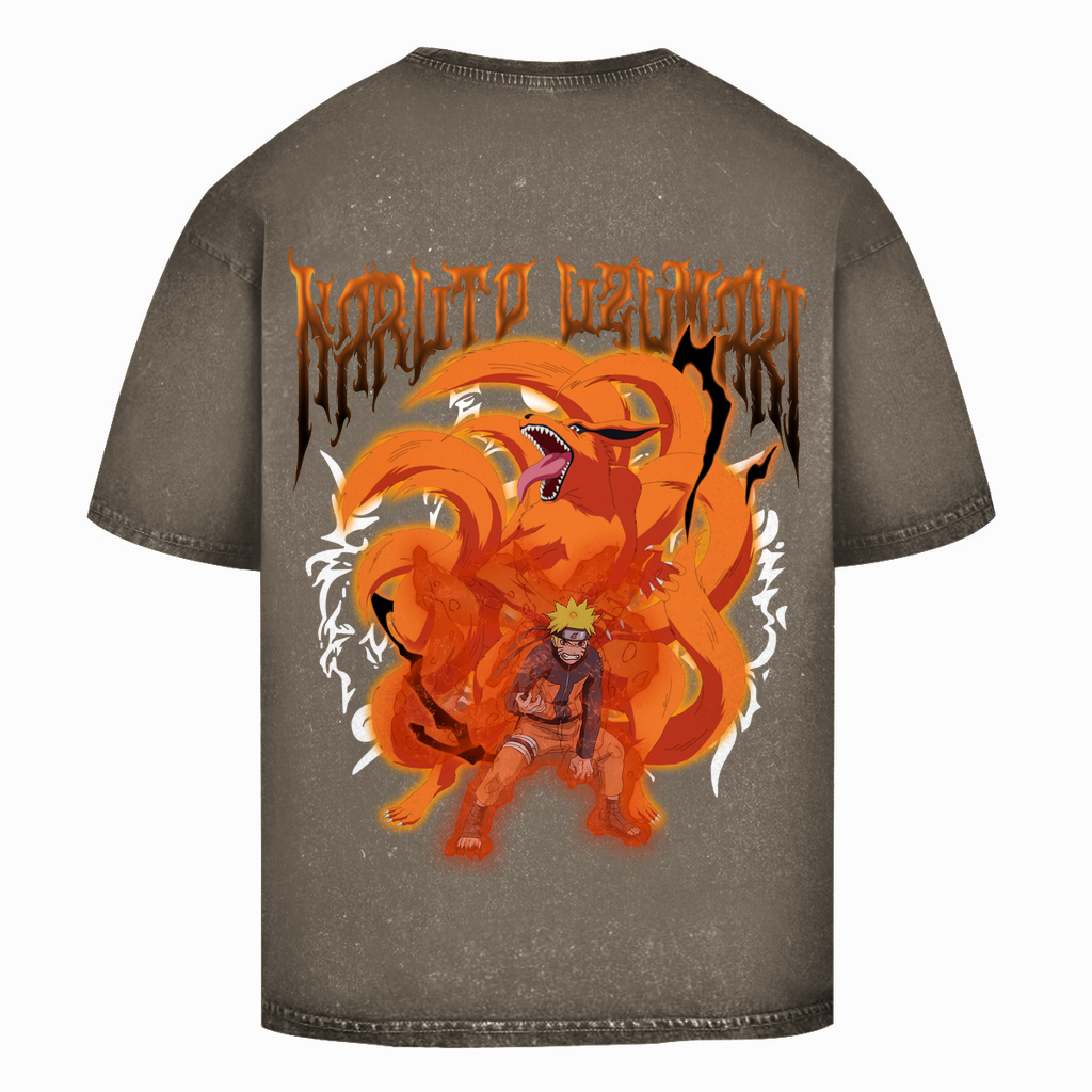 Oversize Washed T-Shirt Naruto Nine Tail Mode Naruto Shippuden