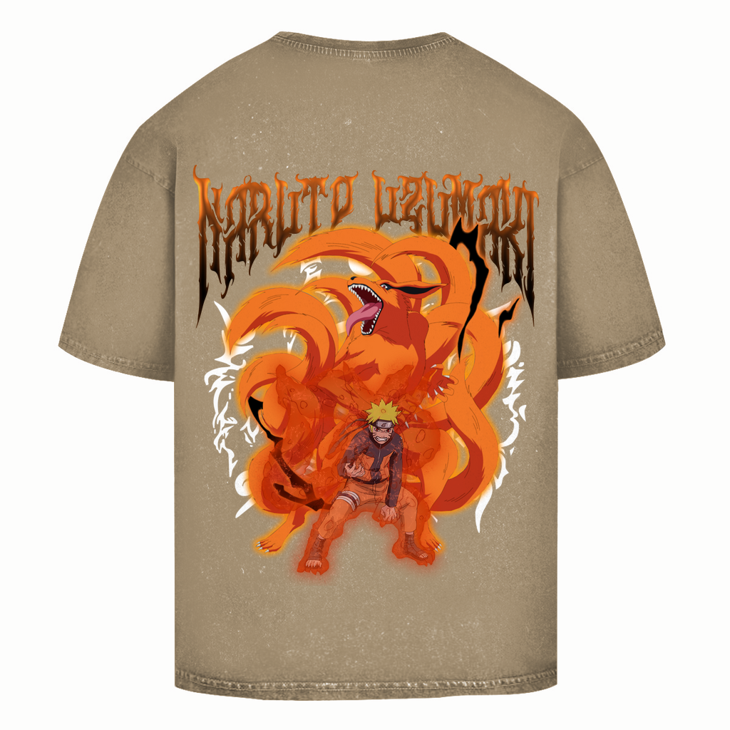 Oversize Washed T-Shirt Naruto Nine Tail Mode Naruto Shippuden