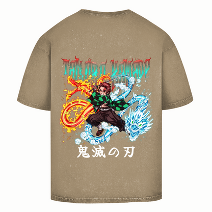 Oversize Washed T-Shirt Tanjiro Fire/Water Dragon Demon Slayer